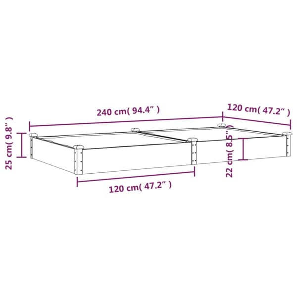 vidaXL Odlingslåda med foder grå 240x120x25 cm massivt granträ -  Krukor & odlingslådor