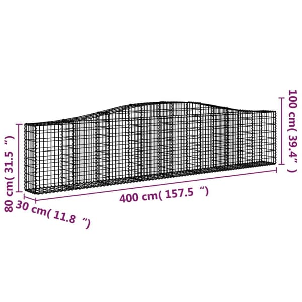 vidaXL buede gabionkurve 2 stk. 400x30x80/100 cm galvaniseret jern - Plantekrukker