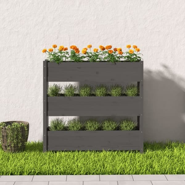 vidaXL Kukkalaatikko harmaa 112x25x104,5 cm täysi mänty -  Kukkaruukut & istutuslaatikot