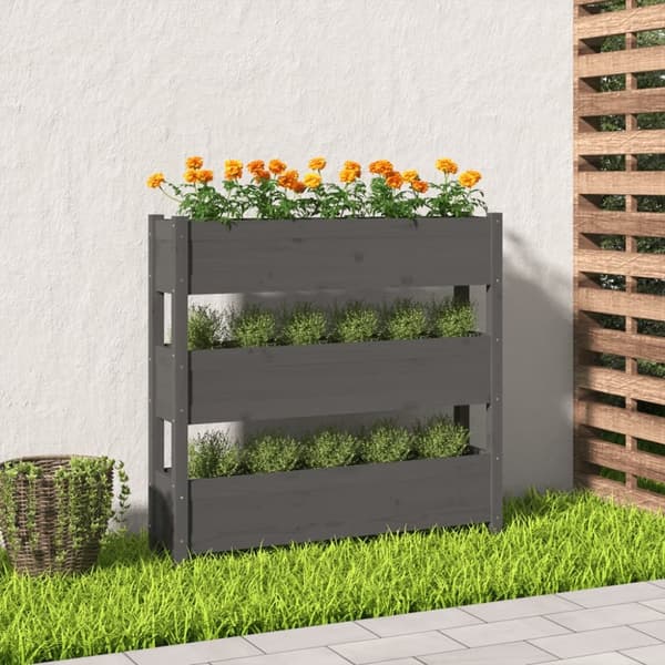 vidaXL Kukkalaatikko harmaa 112x25x104,5 cm täysi mänty -  Kukkaruukut & istutuslaatikot