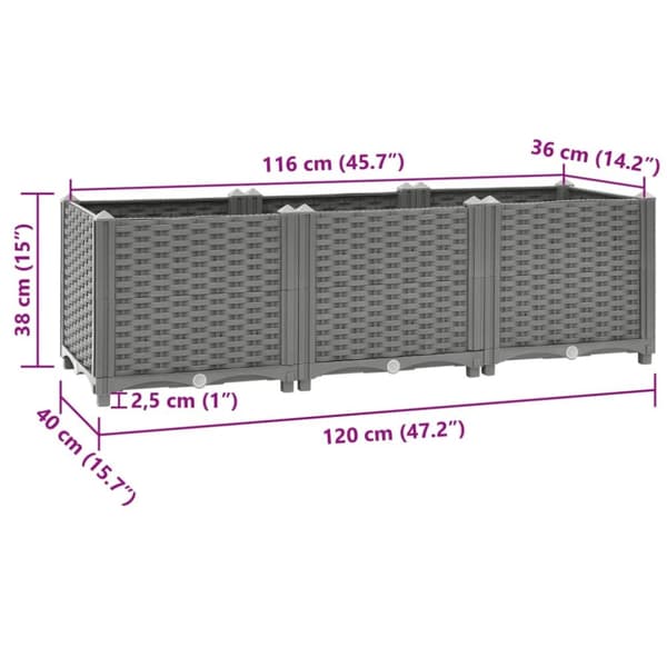 vidaXL højbed 120x40x38 cm polypropylen -  Plantekrukker