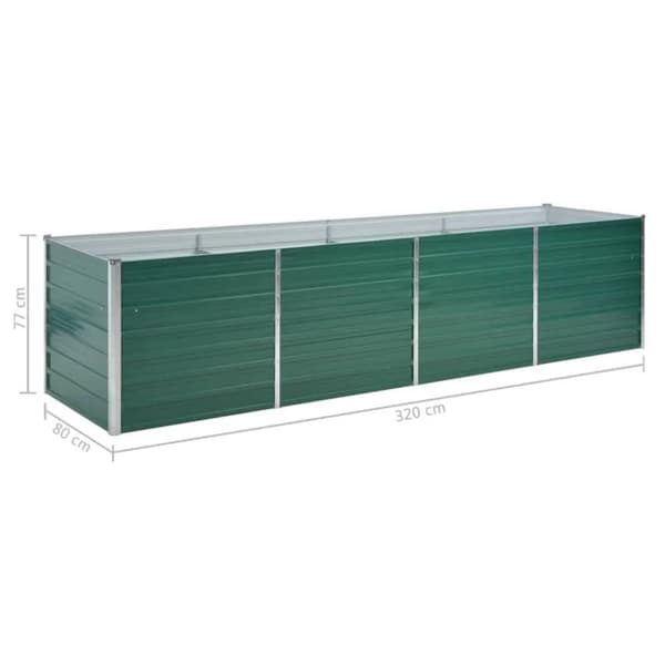 vidaXL forhøjet plantekasse 320x80x77 cm galvaniseret stål grøn - Plantekrukker