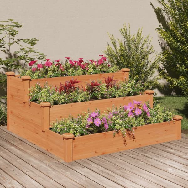 vidaXL Odlingslåda upphöjd brun 120x120x56 cm massivt granträ -  Krukor & odlingslådor