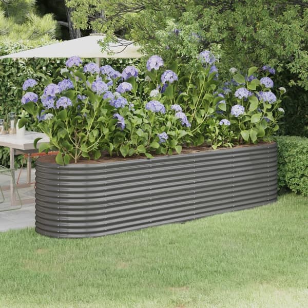 vidaXL Odlingslåda pulverlackerat stål 296x80x68 cm grå -  Krukor & odlingslådor
