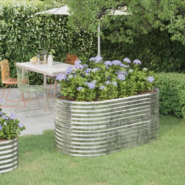 vidaXL plantekrukke 152x80x68 cm pulverlakeret stål sølvfarvet - Plantekrukker