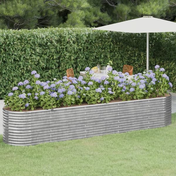vidaXL Odlingslåda pulverlackerat stål 368x80x68 cm silver - Krukor & odlingslådor