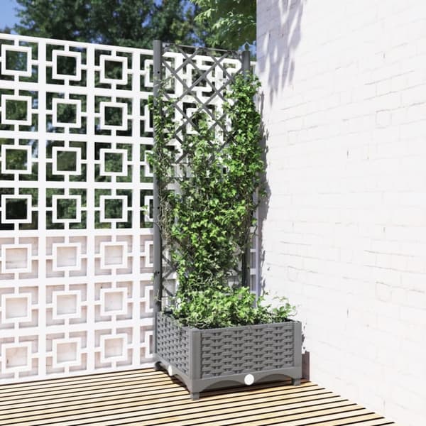 vidaXL plantekasse med espalier 40x40x121,5 cm PP lysegrå - Plantekrukker