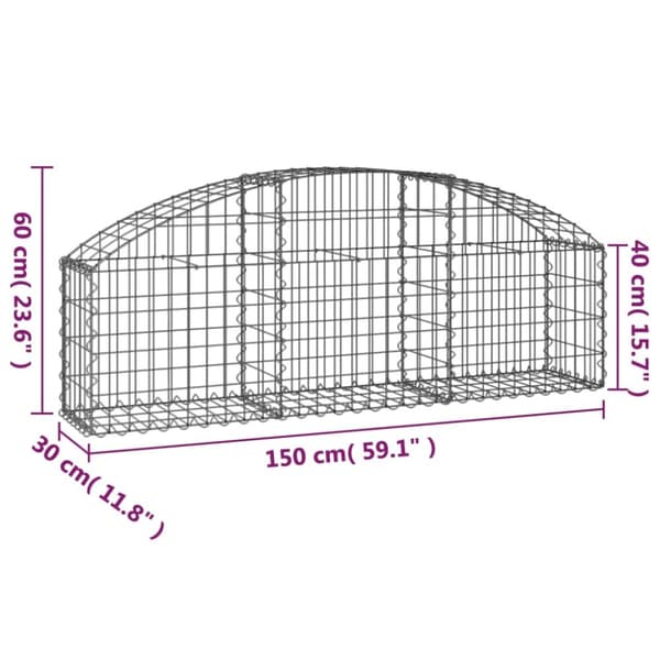 vidaXL buet gabionkurv 150x30x40/60 cm galvaniseret jern -  Plantekrukker