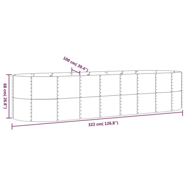 vidaXL plantekasse 322x100x68 cm pulverlakeret stål sølvfarvet - Plantekrukker