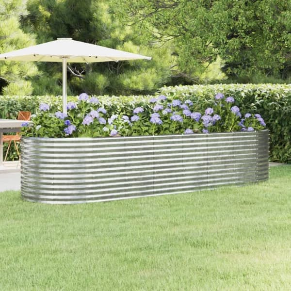 vidaXL plantekasse 322x100x68 cm pulverlakeret stål sølvfarvet - Plantekrukker