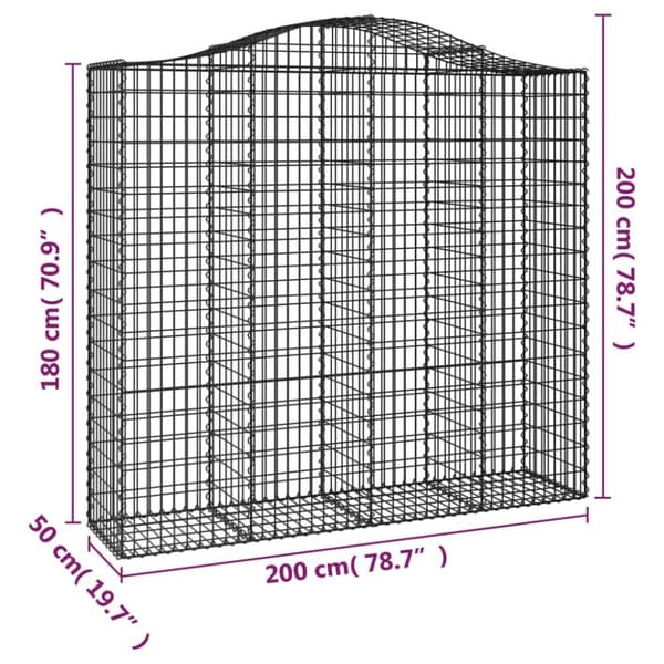 vidaXL Kaareva kivikori 200x50x180/200 cm galvanoitu rauta -  Kukkaruukut & istutuslaatikot