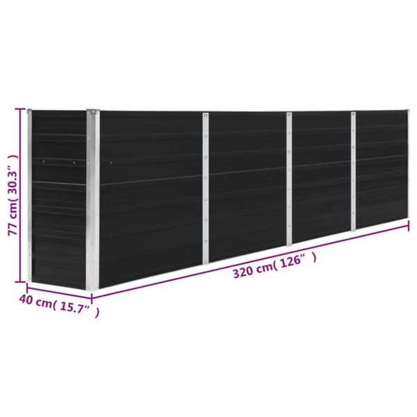 vidaXL hævet havebed 320 x 40 x 77 cm galvaniseret stål antracitgrå -  Plantekrukker