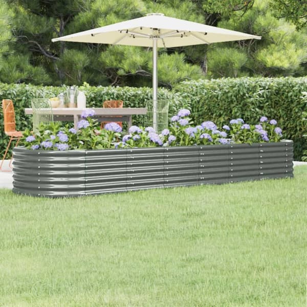 vidaXL plantekasse 296x80x36 cm pulverlakeret stål grå -  Plantekrukker