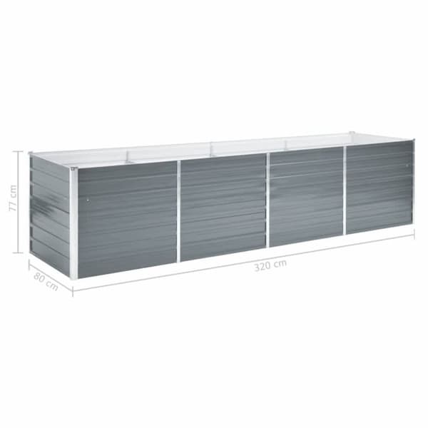vidaXL forhøjet plantekasse 320x80x77 cm galvaniseret stål grå - Plantekrukker