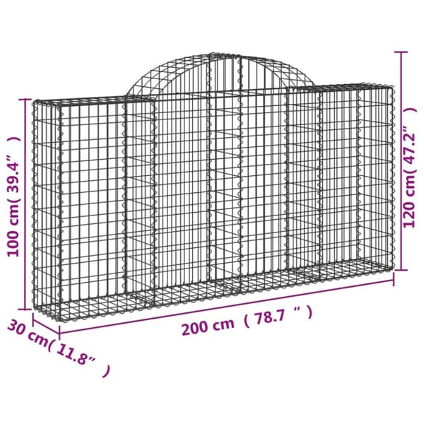 vidaXL buede gabionkurve 2 stk. 200x30x100/120 cm galvaniseret jern -  Plantekrukker