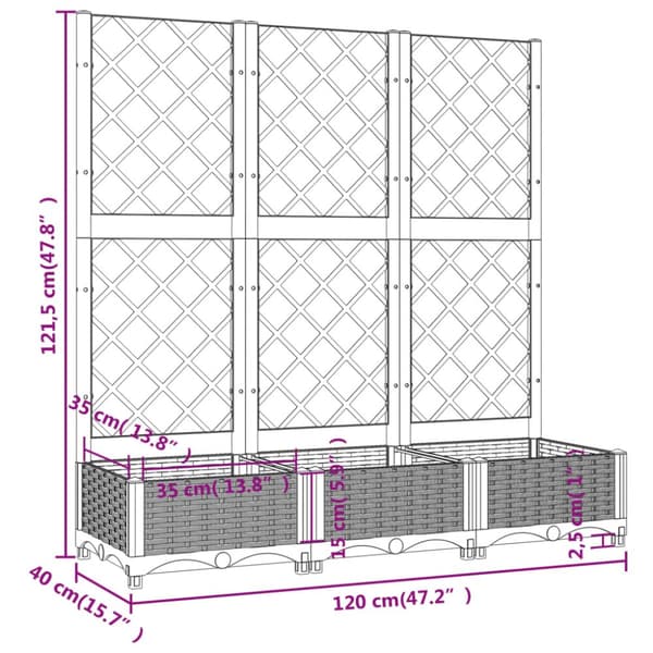 vidaXL Odlingslåda med spaljé brun 120x40x121,5 cm PP -  Krukor & odlingslådor
