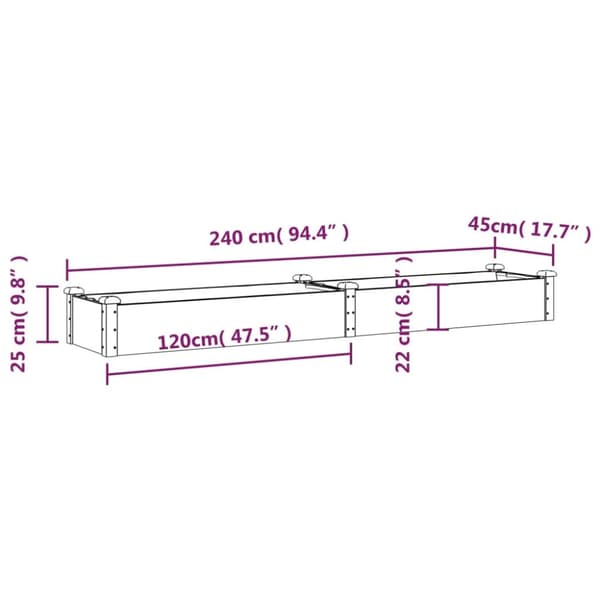 vidaXL plantekasse med foring 240x45x25 cm massivt fyrretræ grå -  Plantekrukker