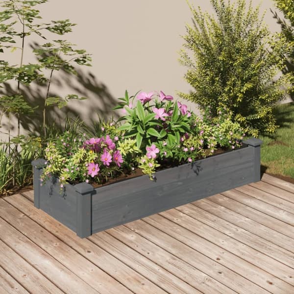 vidaXL Kukkalaatikko vuorauksella harmaa 120x45x25 cm täysi kuusi -  Kukkaruukut & istutuslaatikot