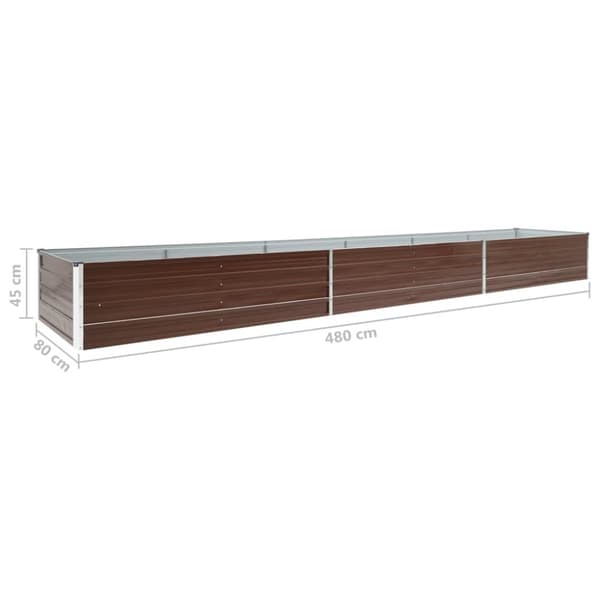 vidaXL forhøjet plantekasse 480x80x45 cm galvaniseret stål brun - Plantekrukker