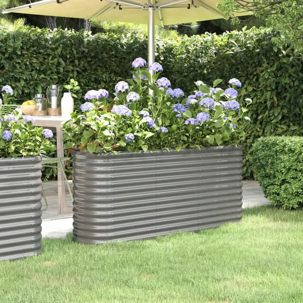 vidaXL Odlingslåda pulverlackerat stål 152x40x68 cm grå -  Krukor & odlingslådor