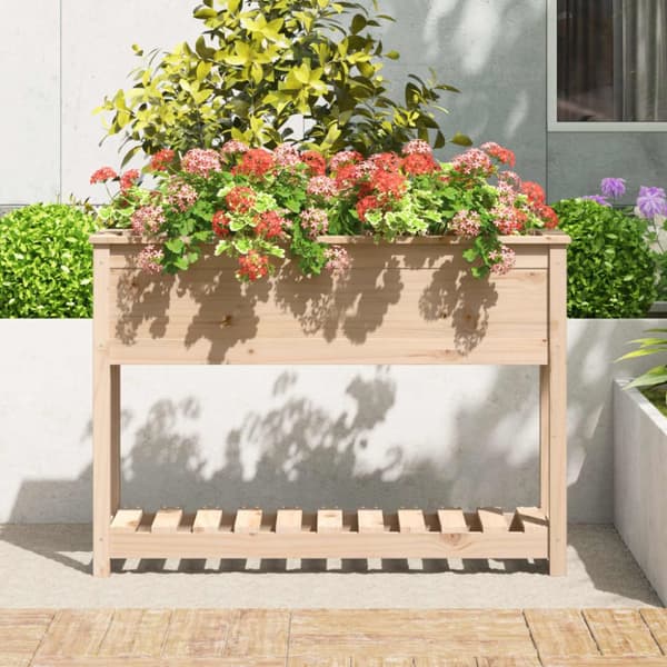 vidaXL plantekasse med hylde 111,5x34,5x81 cm massivt fyrretræ - Plantekrukker