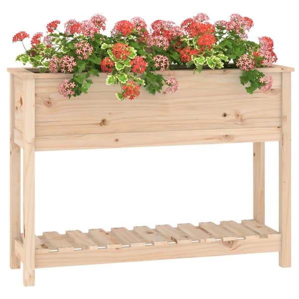 vidaXL plantekasse med hylde 111,5x34,5x81 cm massivt fyrretræ - Plantekrukker