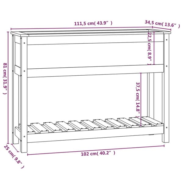vidaXL plantekasse med hylde 111,5x34,5x81 cm massivt fyrretræ - Plantekrukker