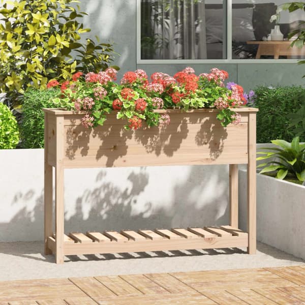 vidaXL plantekasse med hylde 111,5x34,5x81 cm massivt fyrretræ - Plantekrukker