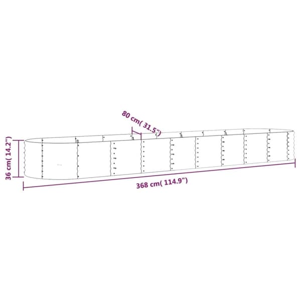 vidaXL Korotettu kukkalaatikko jauhemaalattu teräs 368x80x36 cm hopea -  Kukkaruukut & istutuslaatikot