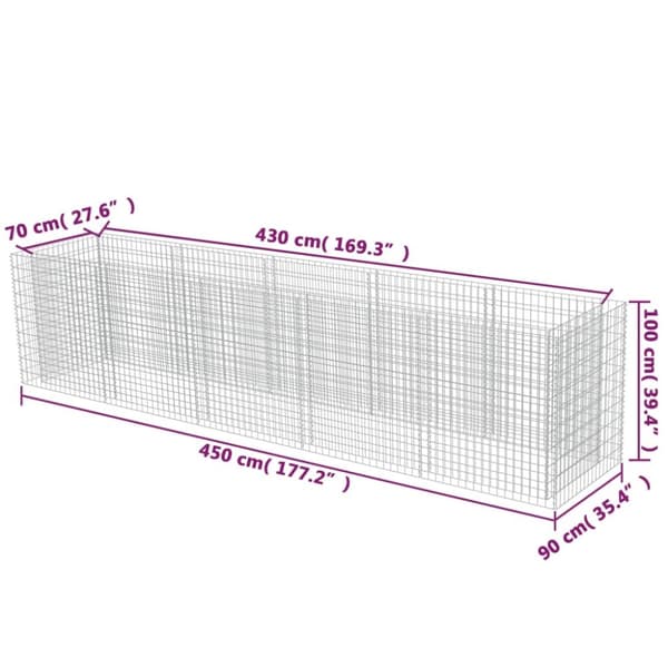 vidaXL Planteringsgabion upphöjd galvaniserat stål 450x90x100 cm -  Krukor & odlingslådor