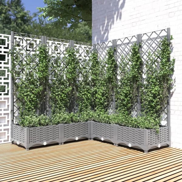 vidaXL plantekasse med espalier 120x120x121,5 cm PP lysegrå -  Plantekrukker