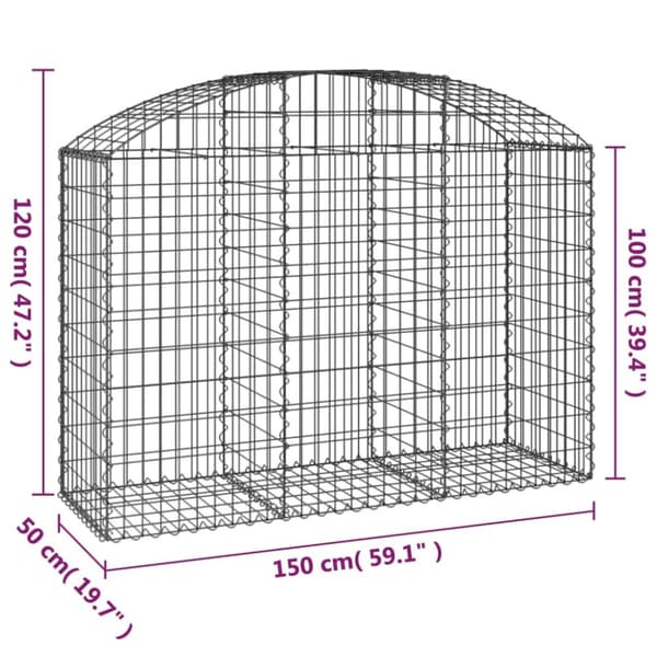 vidaXL Gabion bågformad 150x50x100/120 cm galvaniserat järn -  Krukor & odlingslådor