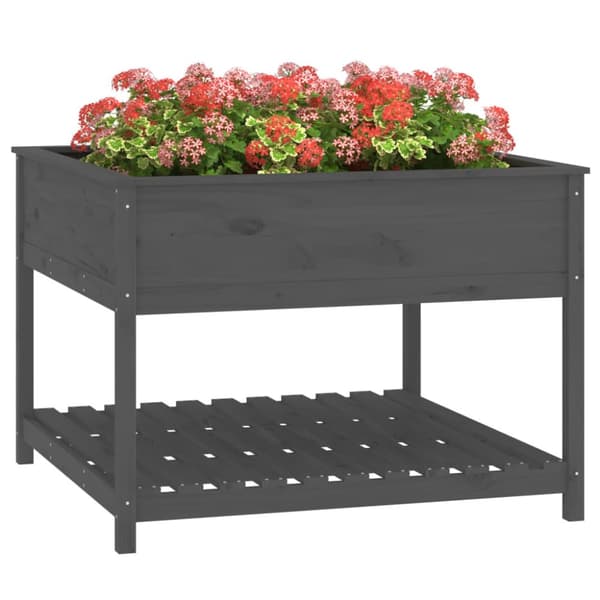 vidaXL Kukkalaatikko hyllyllä harmaa 111,5x111,5x81 cm täysi mänty -  Kukkaruukut & istutuslaatikot