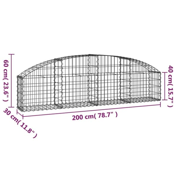 vidaXL buet gabionkurv 200x30x40/60 cm galvaniseret jern -  Plantekrukker