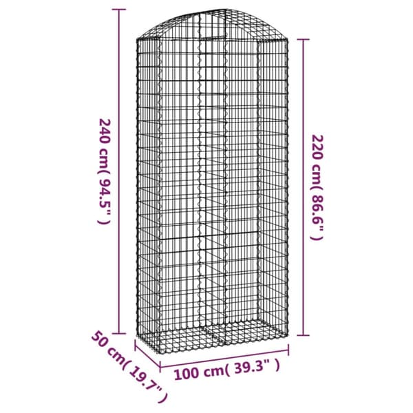 vidaXL buet gabionkurv 100x50x220/240 cm galvaniseret jern -  Plantekrukker