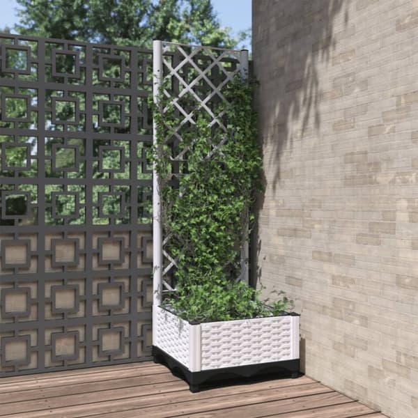 vidaXL plantekasse med espalier 40x40x121,5 cm PP hvid -  Plantekrukker