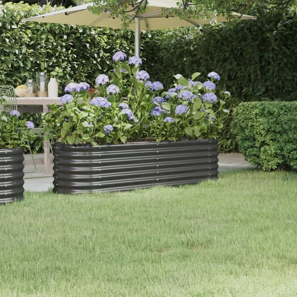 vidaXL Odlingslåda pulverlackerat stål 152x40x36 cm antracit -  Krukor & odlingslådor