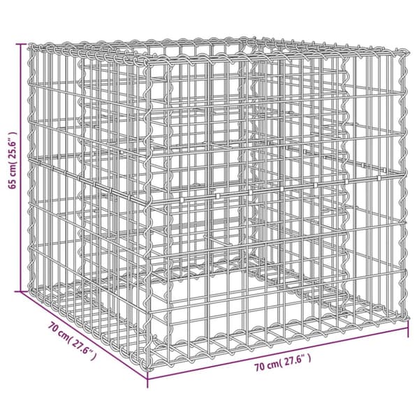 vidaXL gabionkurv 70x70x65 cm galvaniseret jern sølvfarvet -  Plantekrukker