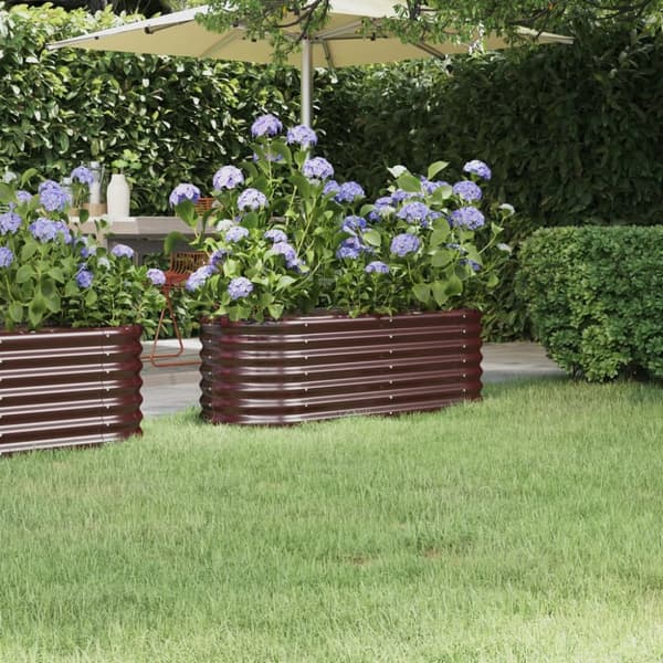 vidaXL Odlingslåda pulverlackerat stål 114x40x36 cm brun -  Krukor & odlingslådor
