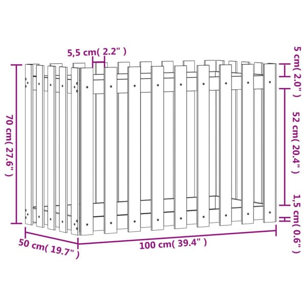 vidaXL højbed med stakitdesign 100x50x70 cm massivt fyrretræ hvid - Plantekrukker