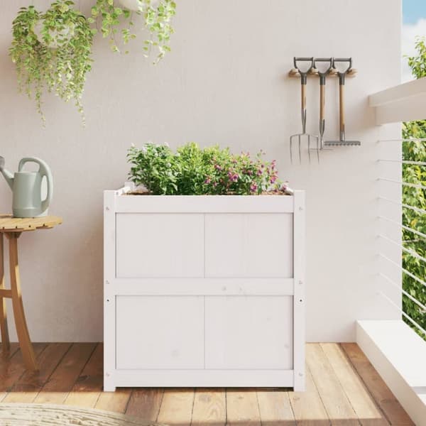 vidaXL plantekasse 70x70x70 cm massivt fyrretræ hvid - Plantekrukker