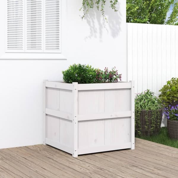 vidaXL plantekasse 70x70x70 cm massivt fyrretræ hvid - Plantekrukker