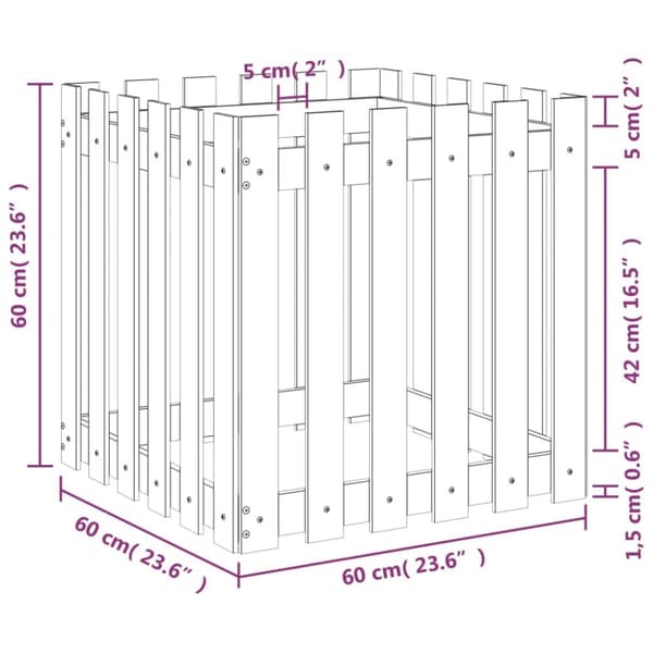 vidaXL plantekasse med stakitdesign 60x60x60 cm massivt fyrretræ - Plantekrukker