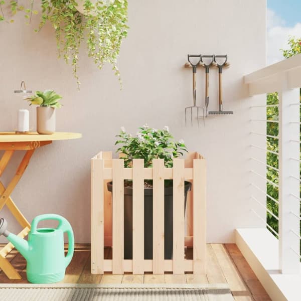 vidaXL plantekasse med stakitdesign 60x60x60 cm massivt fyrretræ - Plantekrukker