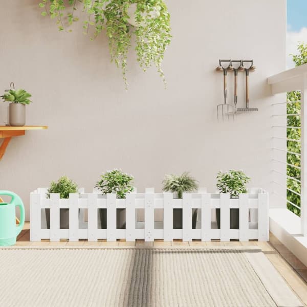 vidaXL højbed med stakitdesign 150x30x30 cm massivt fyrretræ hvid -  Plantekrukker