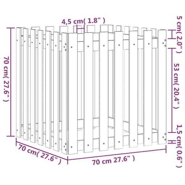 vidaXL plantekasse med stakitdesign 70x70x70 cm massivt fyrretræ -  Plantekrukker