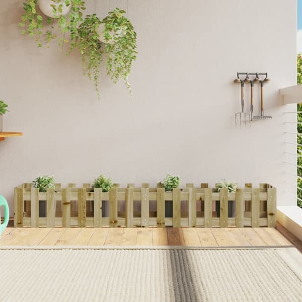 vidaXL Odlingslåda med staket-design 200x30x30 cm impregnerad furu -  Krukor & odlingslådor