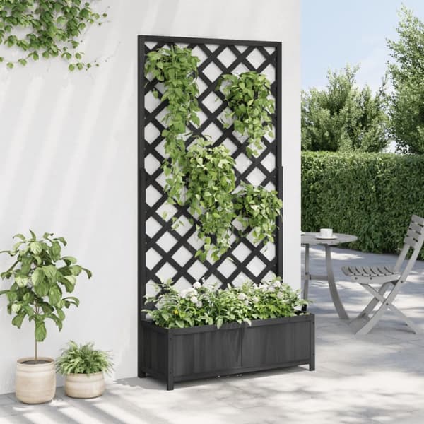 vidaXL plantekasse med espalier massivt grantræ sort -  Plantekrukker