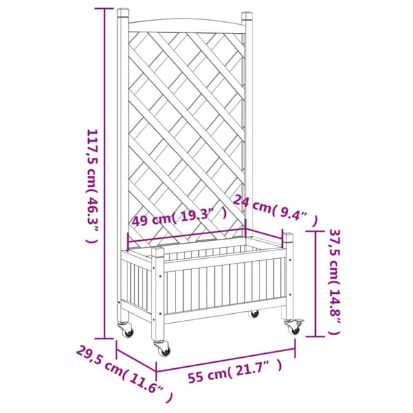vidaXL plantekasse med espalier og hjul massivt fyrretræ sort -  Plantekrukker