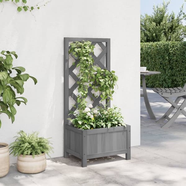 vidaXL plantekasse med espalier massivt grantræ grå - Plantekrukker